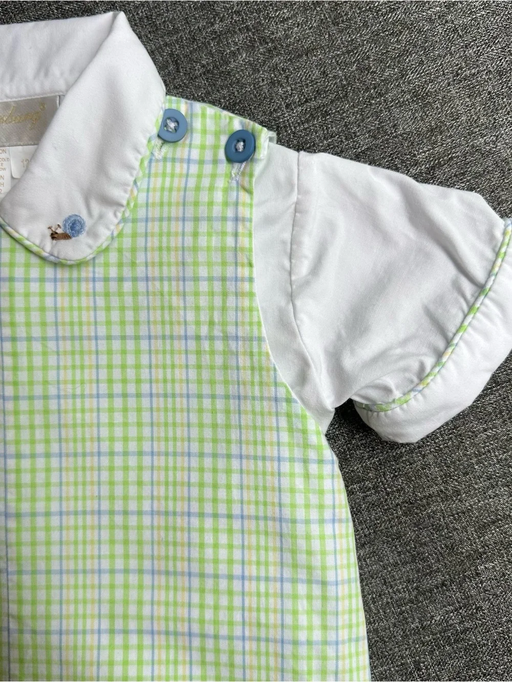 Strasburg Baby Boy Cotton John John Snail Shirt Set Blue Green White Plaid 12